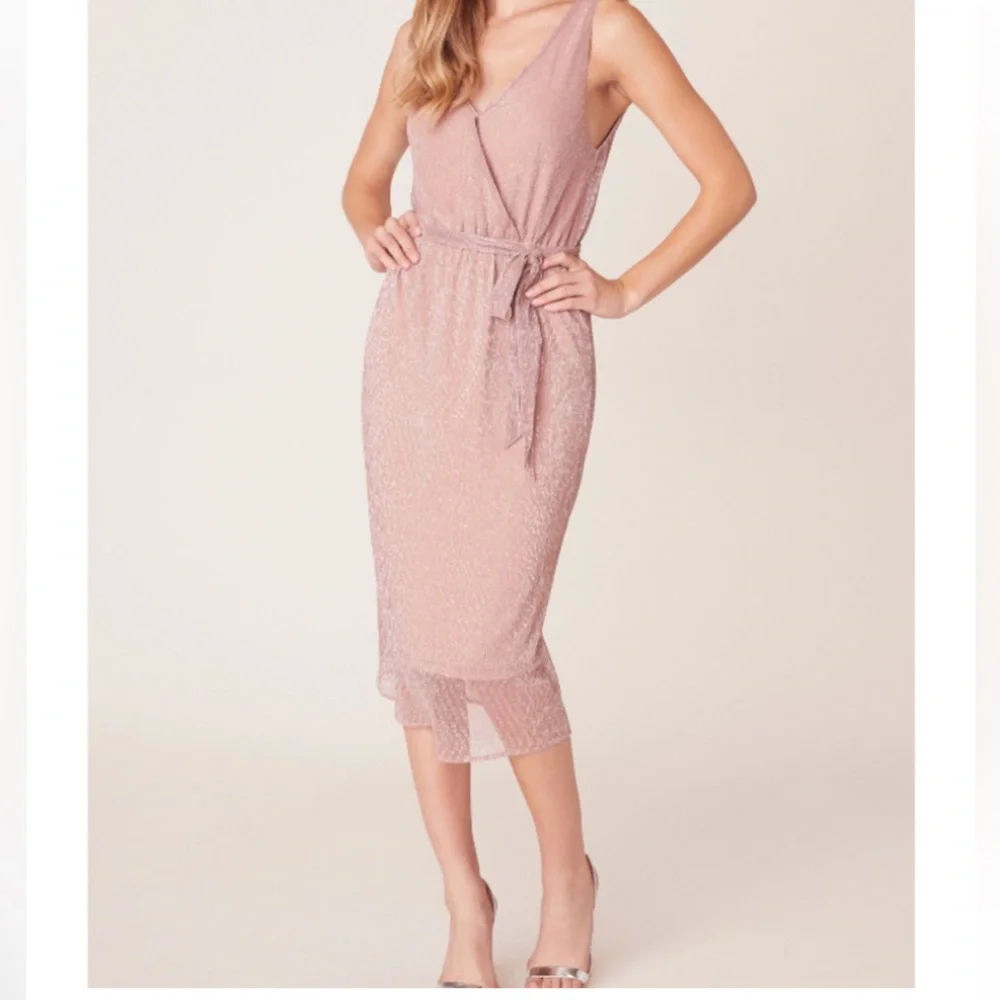 BB Dakota Love To Love You Pink Metallic Midi Cocktail Dress - Picture 1 of 13